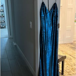 Liquid ice teal blue evening dress